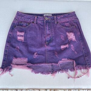 Uniq By Litz Distressed Purple Mini Skirt Ladies Small